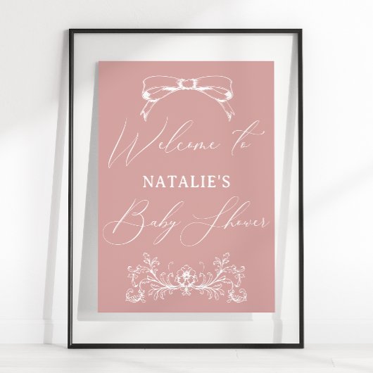  Tijdloos Bloemen Roze Baby shower Sign Poster