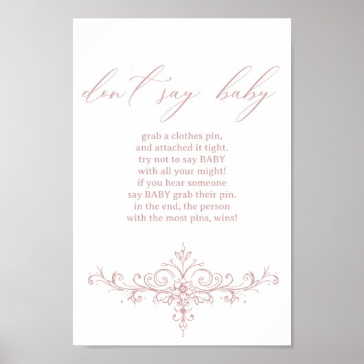 Tijdloos Bloemen Roze Baby shower Spel Poster (Voorkant)