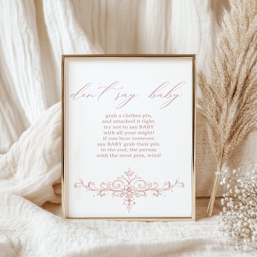 Tijdloos Bloemen Roze Baby shower Spel Poster