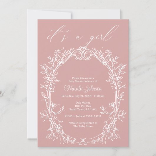 Tijdloos Bloemen Roze Meisje Baby shower Kaart (Voorkant)