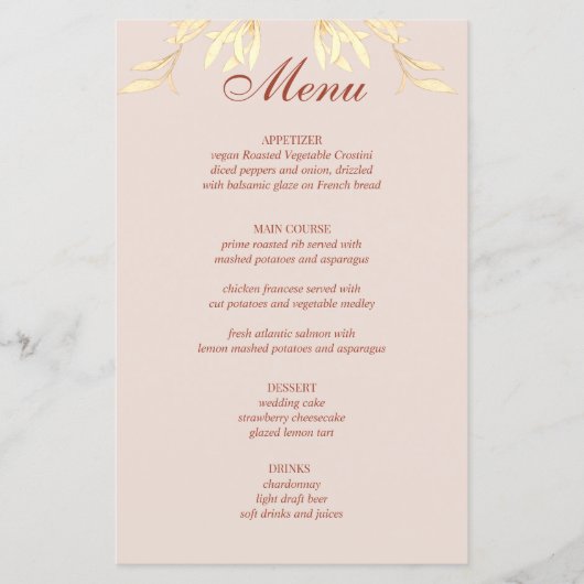 Tijdloos Bloemen Rustiek Bruiloft Budget Menu (Voorkant)