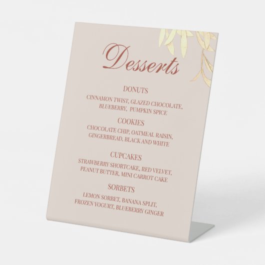 Tijdloos Bloemen Rustiek Dessert Menu Bruiloft Reclamebord Met Voetstuk (Voorkant)