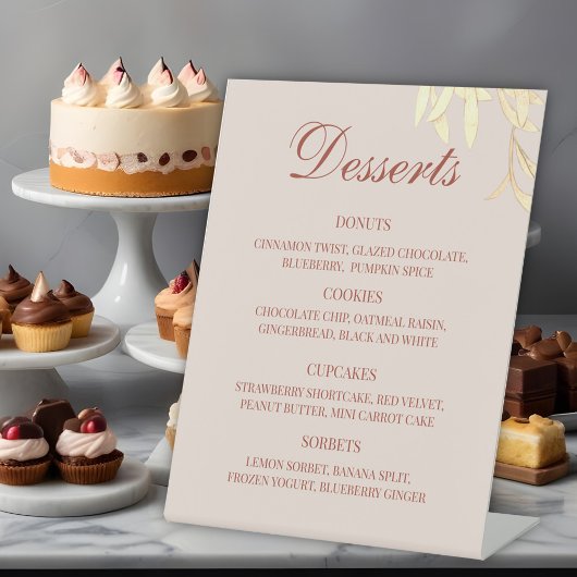 Tijdloos Bloemen Rustiek Dessert Menu Bruiloft Reclamebord Met Voetstuk