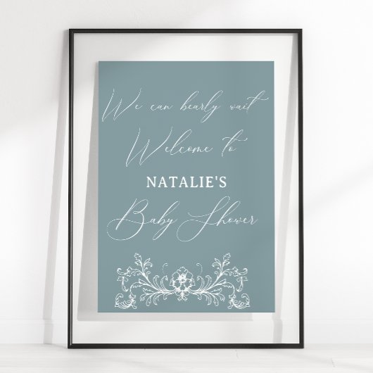  tijdloos bloemenblauw Baby shower Poster