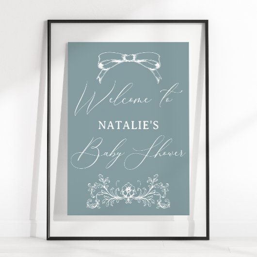 tijdloos bloemenblauw Baby shower teken Poster