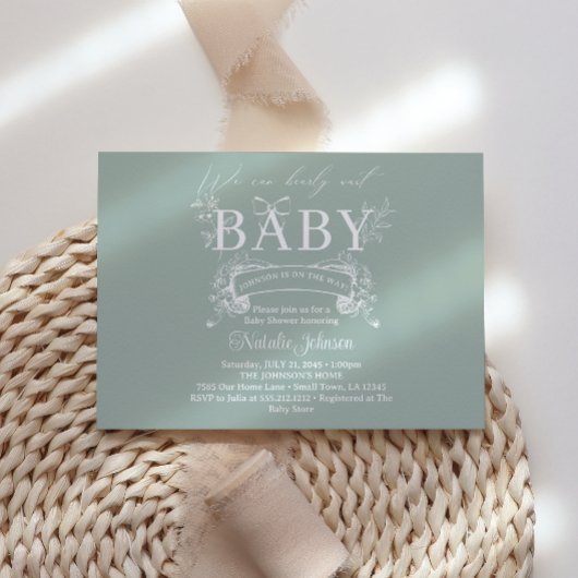 tijdloos bloemengroen Baby shower Kaart