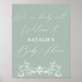  tijdloos bloemengroen Baby shower Poster (Voorkant)