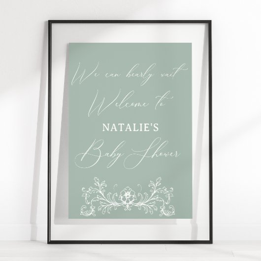  tijdloos bloemengroen Baby shower Poster