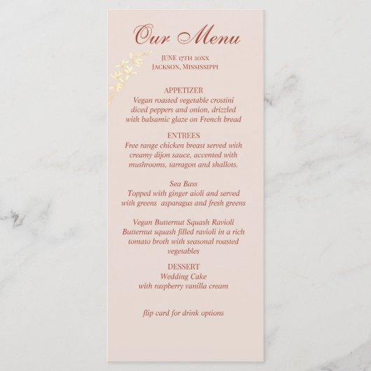 Tijdloos bloemenrustiek bruiloft menu (Voorkant)