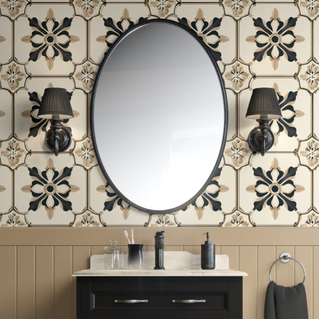 Tijdloos bloemmotief - Zwart & Goud - Traditioneel Behang (Elegant Revival Peel and Stick Wallpaper)