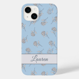 Tijdloos botanisch bloemmotief Zachtblauw monogram Case-Mate iPhone 14 Hoesje