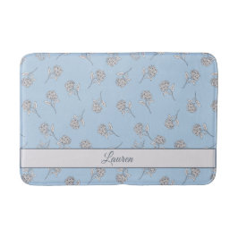 Tijdloos botanisch bloemmotief Zachte Blauwe Monog Badmat