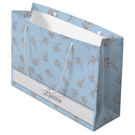 Tijdloos botanisch bloemmotief Zachte Blauwe Monog Groot Cadeauzakje