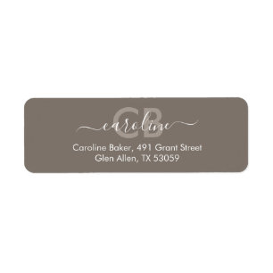 Tijdloos — bruin beige monogram adreslabel etiket