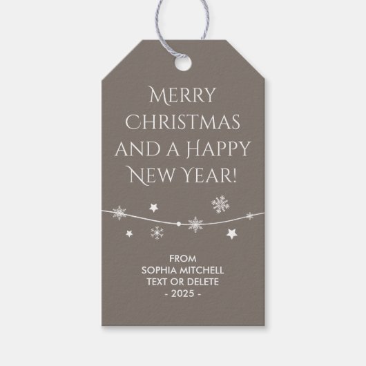 Tijdloos - Bruinachtig Beige - Sneeuwvlok cadeau L Cadeaulabel (Voorkant)