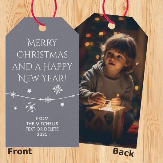 Tijdloos - Cool Grey Christmas Photo Gift Labels Cadeaulabel