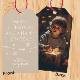 Tijdloos - Cream Tan Christmas Photo Gift Labels Cadeaulabel