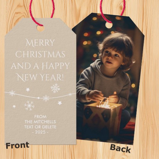 Tijdloos - Cream Tan Christmas Photo Gift Labels Cadeaulabel