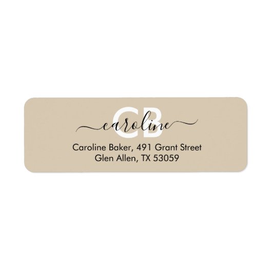 Tijdloos - Cream Tan Monogram Adreslabel Etiket (Voorkant)