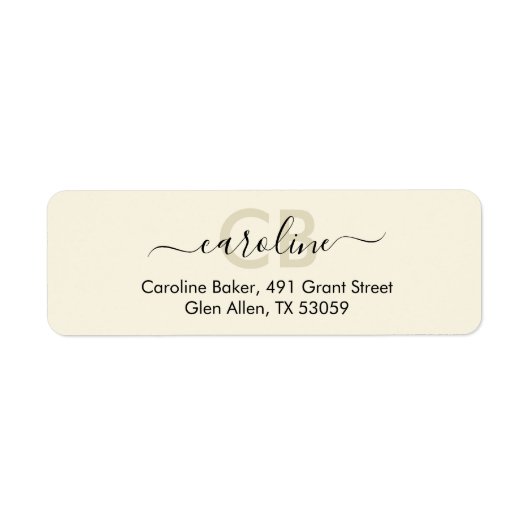 Tijdloos - Cream White Monogram Adreslabel Etiket (Voorkant)