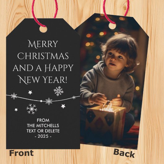 Tijdloos - Donkere Carbon Black Kerstfoto Cadeaulabel