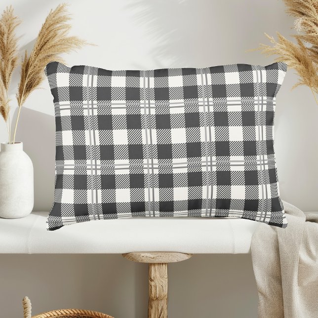 Tijdloos donkergrijs van witte Buffalo Plaid Accent Kussen (Buffalo Plaid Dark Gray and Buttercream Plain Accent Pillow)