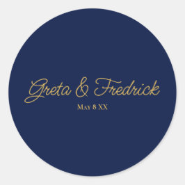 Tijdloos Eenvoudig Minimalistisch Navy Goud Schrif Ronde Sticker