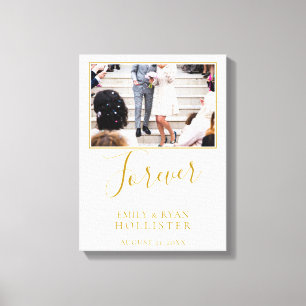 Tijdloos Elegant Gouden Schrift Huwelijksfoto Canvas Afdruk