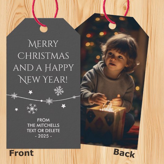 Tijdloos - Elegant Grey Christmas Photo Gift Label Cadeaulabel