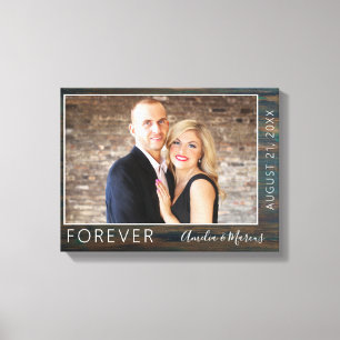Tijdloos Elegant Landelijk Houten Script Trouwfoto Canvas Afdruk