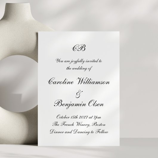 Tijdloos Elegant Zwart-Wit Script Minimalistisch Kaart