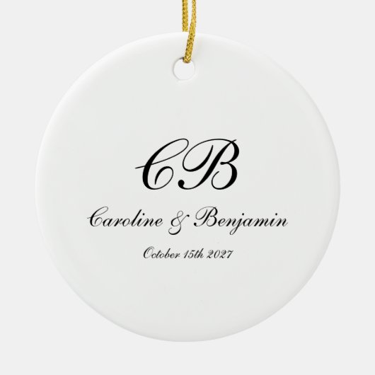 Tijdloos Elegant Zwart-wit Script Monogram Keramisch Ornament (Voorkant)