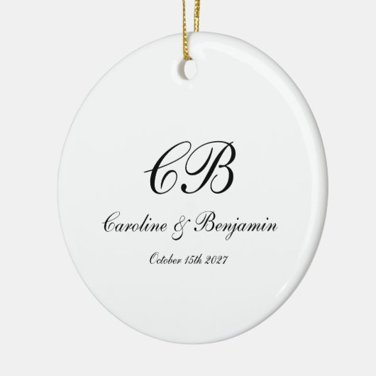 Tijdloos Elegant Zwart-wit Script Monogram Keramisch Ornament (Links)