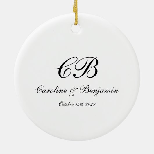 Tijdloos Elegant Zwart-wit Script Monogram Keramisch Ornament (Achterkant)