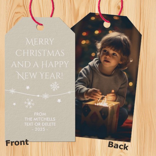 Tijdloos - Gebroken wit Kerst Foto Gift Labels Cadeaulabel