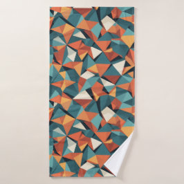 Tijdloos geometrisch patroon in turquoise en oranj badhanddoek