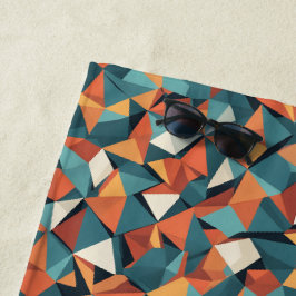 Tijdloos geometrisch patroon in turquoise en oranj strandlaken
