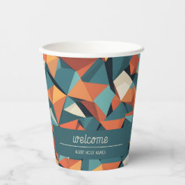 Tijdloos geometrisch turquoise & oranje | op maat papieren bekers