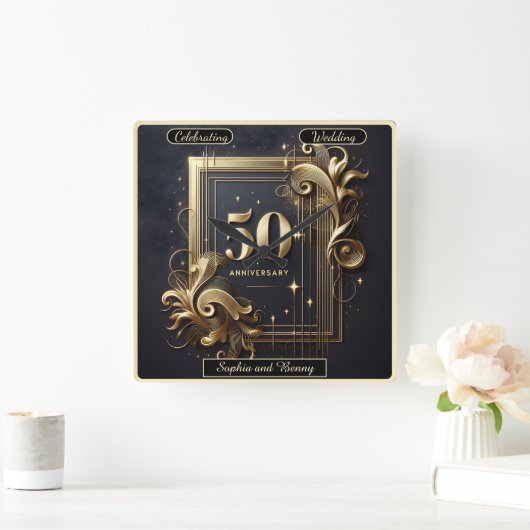 Tijdloos Goud: 50-Jaar Jubileum Vierkante Klok (Huis)