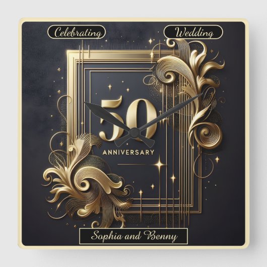 Tijdloos Goud: 50-Jaar Jubileum Vierkante Klok (Voorkant)