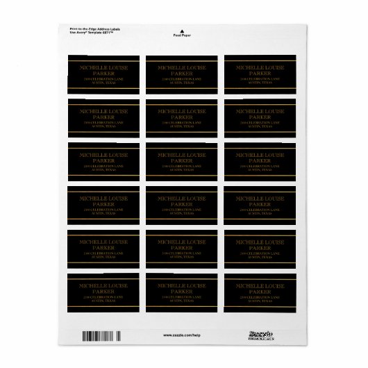 Tijdloos Goud ZWART Classic Gepersonaliseerd Etiket (Full Sheet)