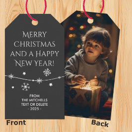 Tijdloos - Grijs Zwart Kerstmis Foto Gift Labels Cadeaulabel