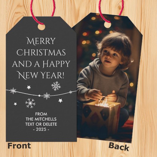 Tijdloos - Grijs Zwart Kerstmis Foto Gift Labels Cadeaulabel
