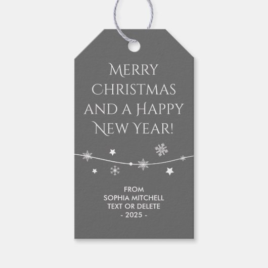 Tijdloos - Houtskoolgrijs - Sneeuwvlok cadeau Labe Cadeaulabel (Voorkant)
