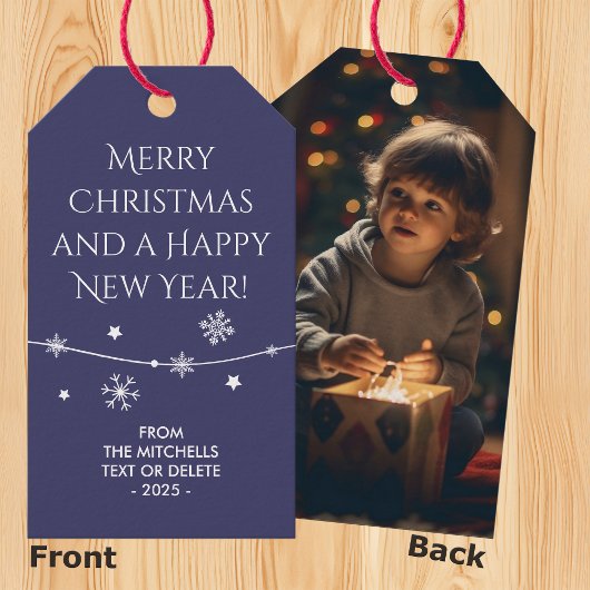 Tijdloos - Indigo Blue Christmas Photo Gift Labels Cadeaulabel