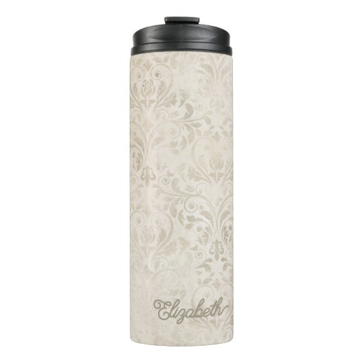 Tijdloos Ivoor en Beige  Damask Pattern Thermosbeker (Voorkant)
