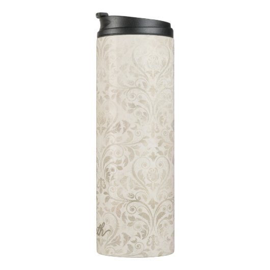 Tijdloos Ivoor en Beige  Damask Pattern Thermosbeker (Geroteerd rechts)