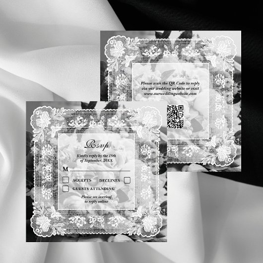 Tijdloos Kanten Frame Foto QR Code Huwelijk RSVP