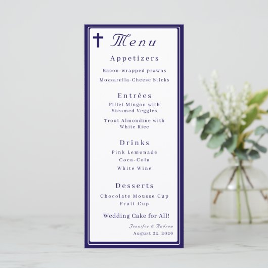 Tijdloos katholiek gewerkt trouwmenu menu (Staand voorkant)