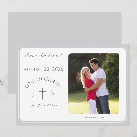 Tijdloos katholieke monogram getrouwde save the date (Voorkant / Achterkant)